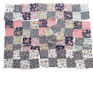 Vintage four patch quilt blocks hand pieced & sewn (21) navy pink gray florals